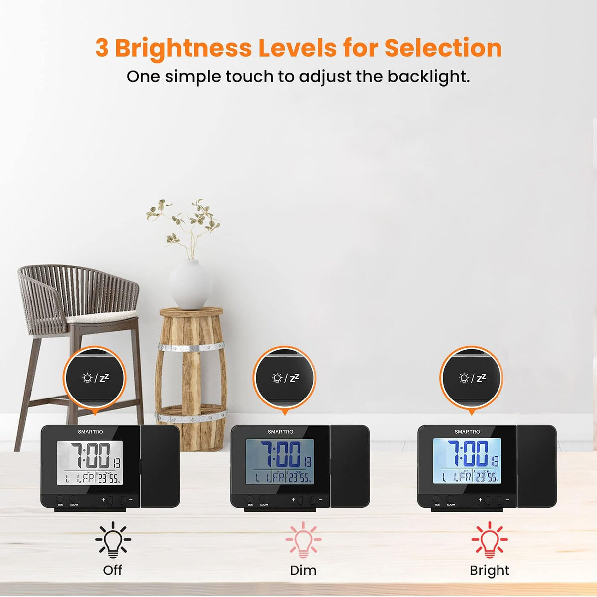 Digital Projection Alarm Clock para Bedrooms con Indoor Thermometer