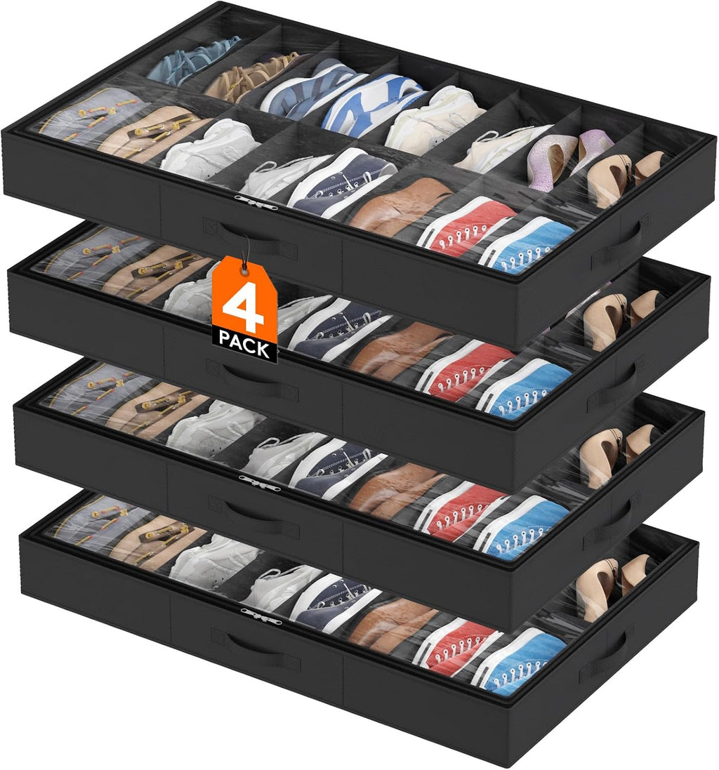 Lifewit Organizador de Almacenamiento para Zapatos Bajo la Cama, Pack de 4 (16 Celdas para Zapatos)