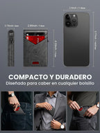 Billetera para hombre con bloqueo RFID minimalista para 12-14 tarjetas | Cartera inteligente delgada y plegable con ventana para identificación y ranura para efectivo, bolsillo frontal, estuche