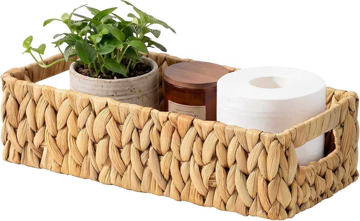 StorageWorks Cesta de Jacinto de Agua para Papel Higiénico, Cestas de Mimbre para Almacenamiento con Asas Integradas, 14 ¼"L x 6 ½"W x 3 ¾"H