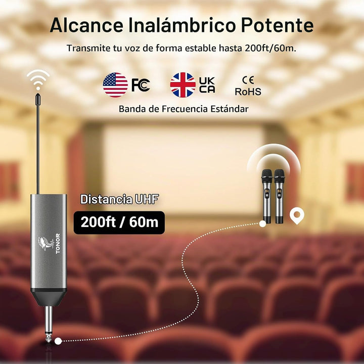 TONOR Micrófonos inalámbricos, sistema de micrófono dinámico de met...