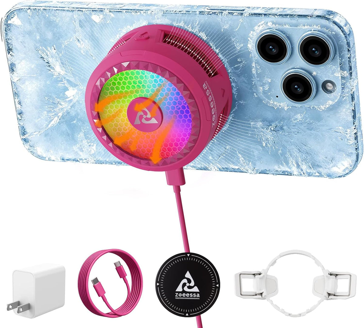 Enfriador de teléfono AI de 3 segundos de enfriamiento rápido magnético para juegos, enfriador de teléfono móvil con control de temperatura de frecuencia variable, ventilador anti-rocío compatible con