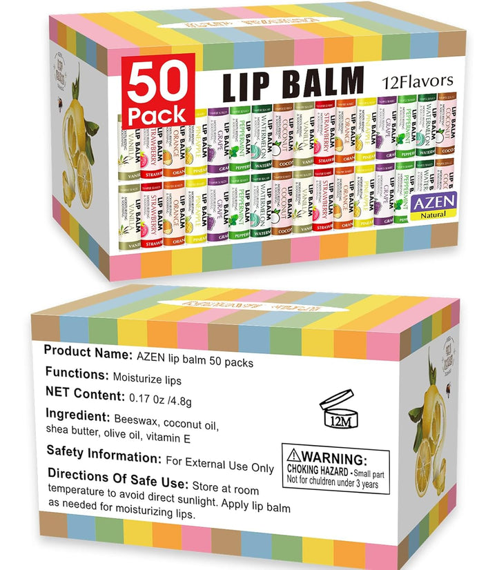 AZEN Paquete de 50 bálsamos labiales a granel, bálsamos labiales hi...