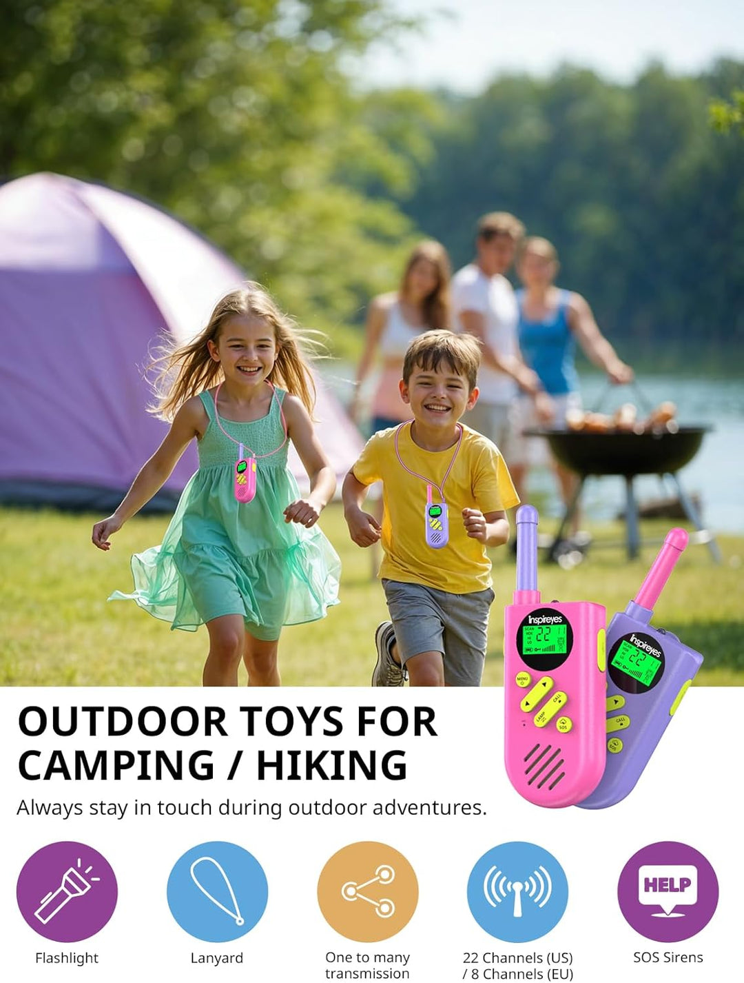 Inspireyes Walkie Talkies para niños recargables, rellenos de cesta...