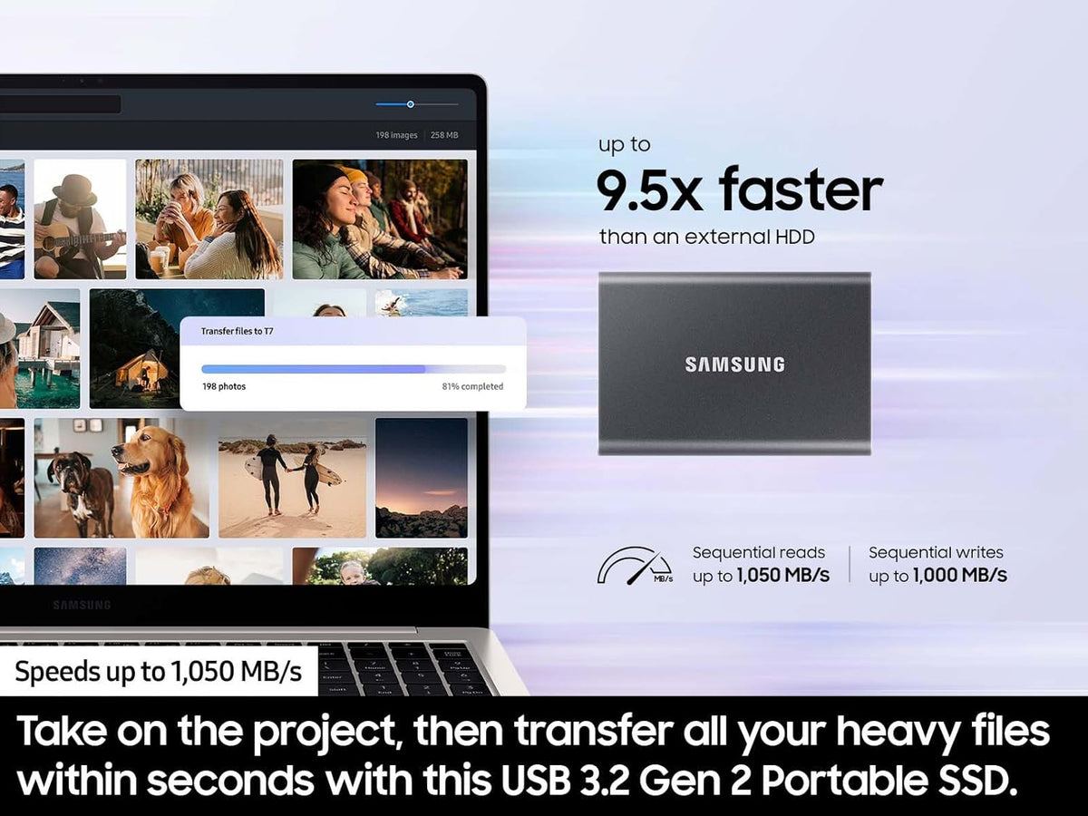 Samsung T7 SSD portátil, unidad externa de estado sólido de 1 TB, v...