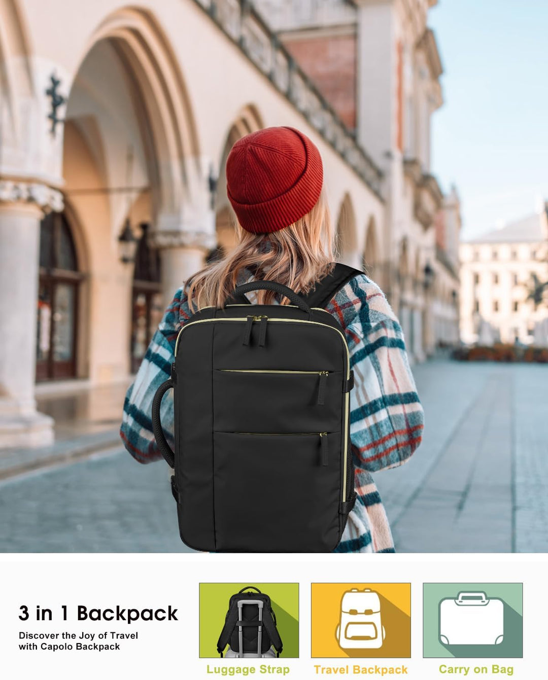 Mochila de viaje Capolo para mujeres y hombres, mochila impermeable...