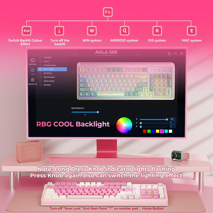 AULA Teclado de 99 teclas, teclado inalámbrico para juegos, teclado...