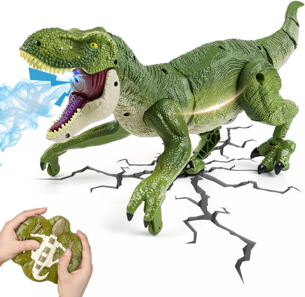 Juguetes de dinosaurio con control remoto para niños de 4 a 7 y de 8 a 12 años - Los mejores regalos de cumpleaños para niños de 4 a 12 años, dinosaurio caminante con rugidos, rociador, luz