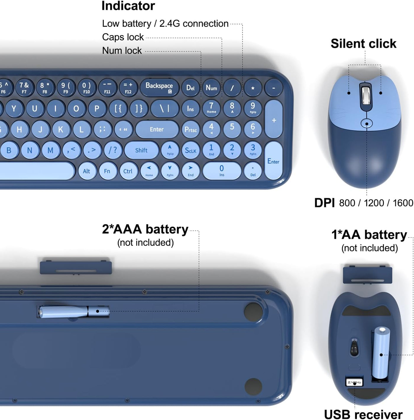 MOFII Combo de teclado y mouse inalámbricos, teclado pequeño compac...