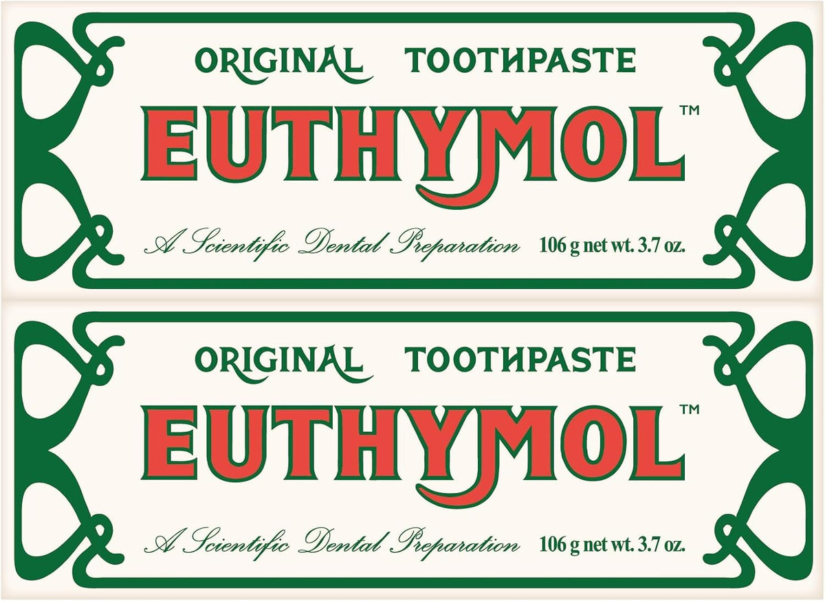 EUTHYMOL Pasta de dientes rosa original (3.7 onzas líquidas x 2 uni...