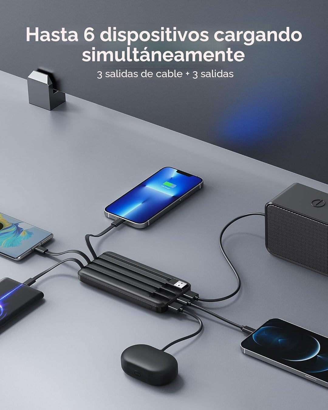 charmast Cargador portátil con cables incorporados, banco de energí...