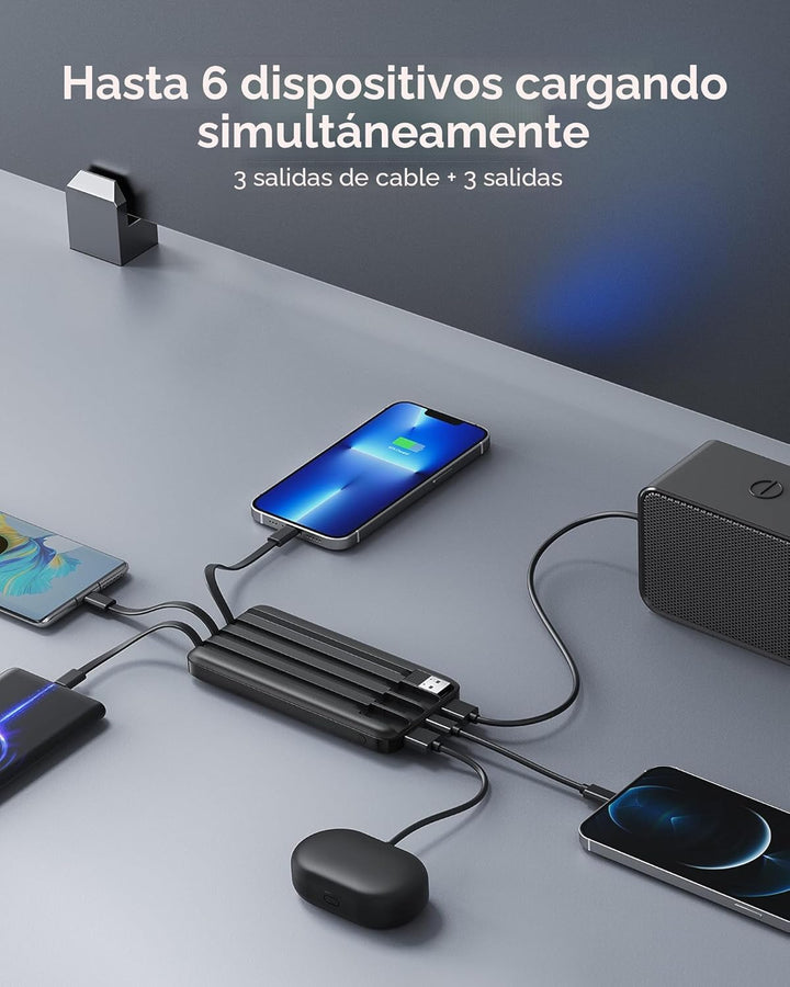 charmast Cargador portátil con cables incorporados, banco de energí...