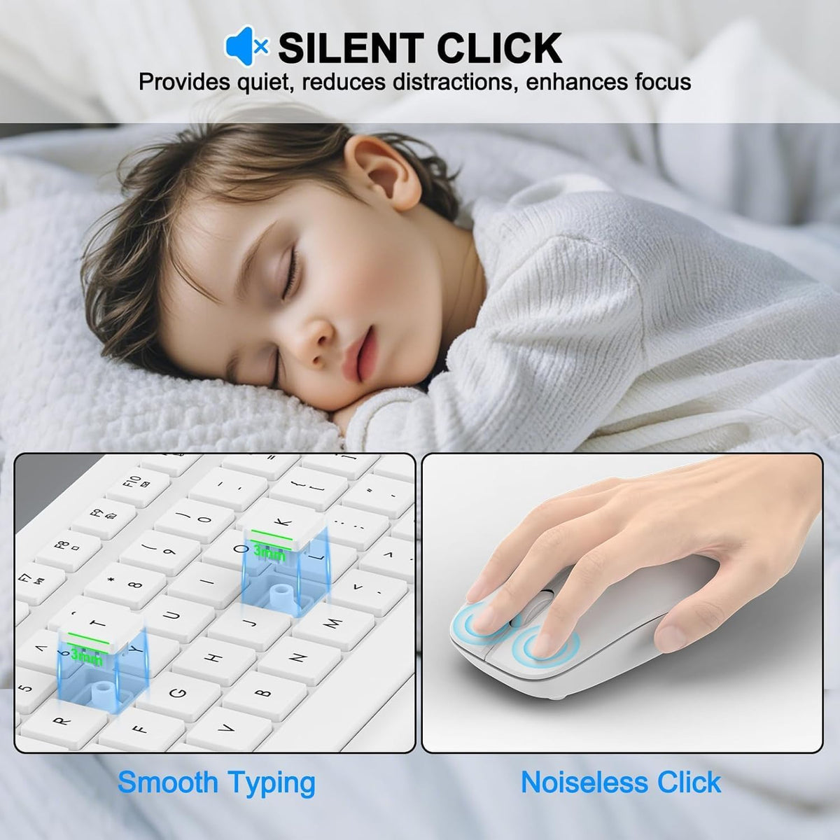 Combo de teclado y mouse inalámbricos, teclado ergonómico silencios...