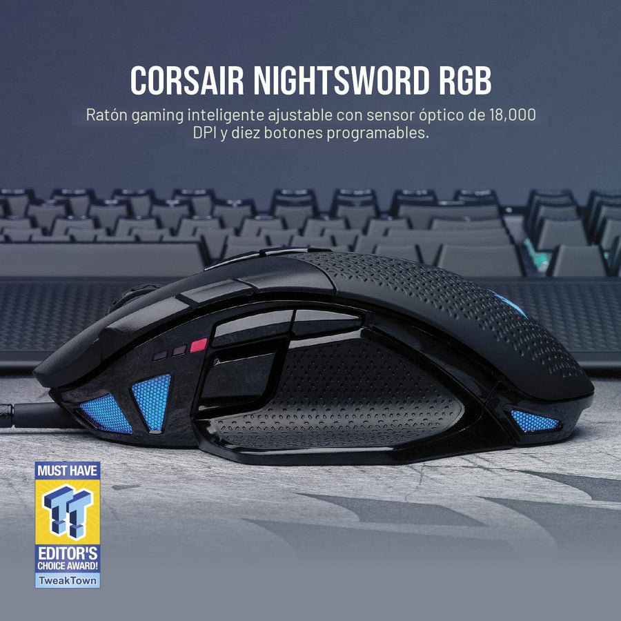Corsair NIGHTSWORD RGB Gaming Mouse para FPS, MOBA - 18,000 DPI - 1...