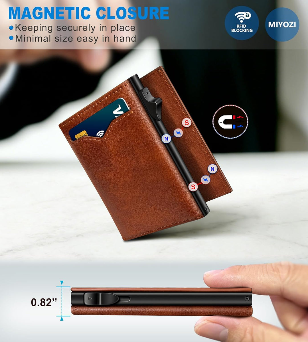 miyozi Cartera para Hombres, con Bolsillo para Efectivo, 2 Ventanas...
