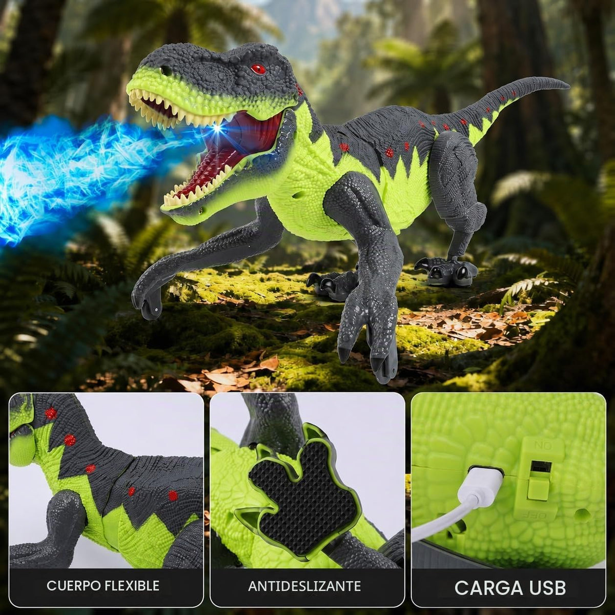 Juguetes de dinosaurio caminando a control remoto para niños, juguete grande de dinosaurio T-Rex con rugido, luces y aerosol, el mejor regalo de cumpleaños para niños de 3-5, 5-7, 8-12 años