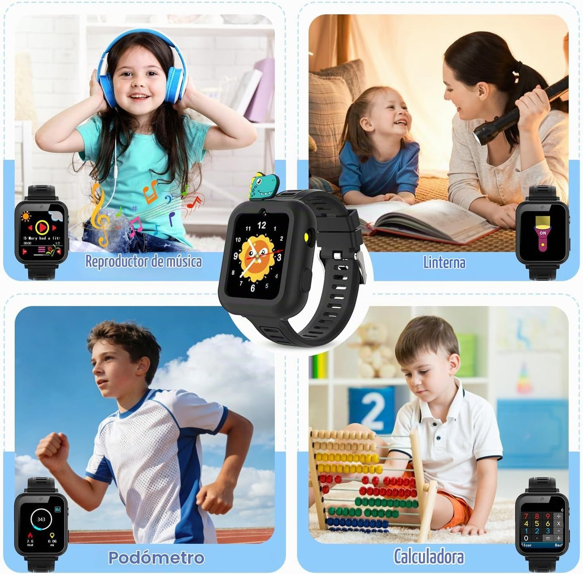 Reloj inteligente para niños, 39 juegos, cámara, video, música, podómetro, grabadora