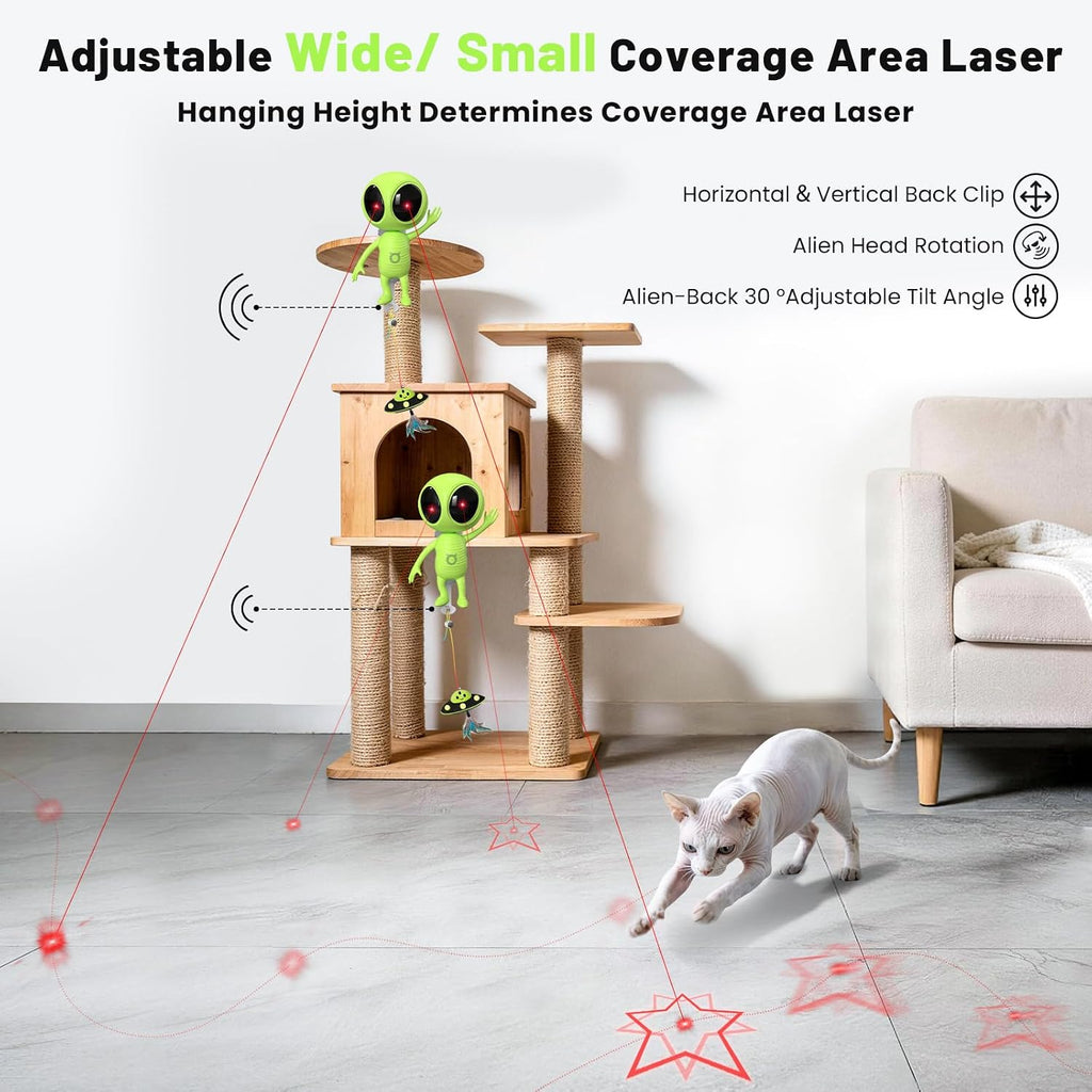ORSDA Juguetes láser para gatos de interior, 2 en 1, interactivo, automático, doble láser y hierba gatera OVNI para juguetes de gatitos, radar de trayectoria verdaderamente aleatoria activado por movimiento, recargable 4 modos, diseño de abrazadera