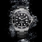 ROCOSJEWE Reloj mecánico automático para hombre, esfera negra, bisel de cerámica, impermeable, pantalla de calendario luminoso, correa ajustable de acero inoxidable, regalos R0158black