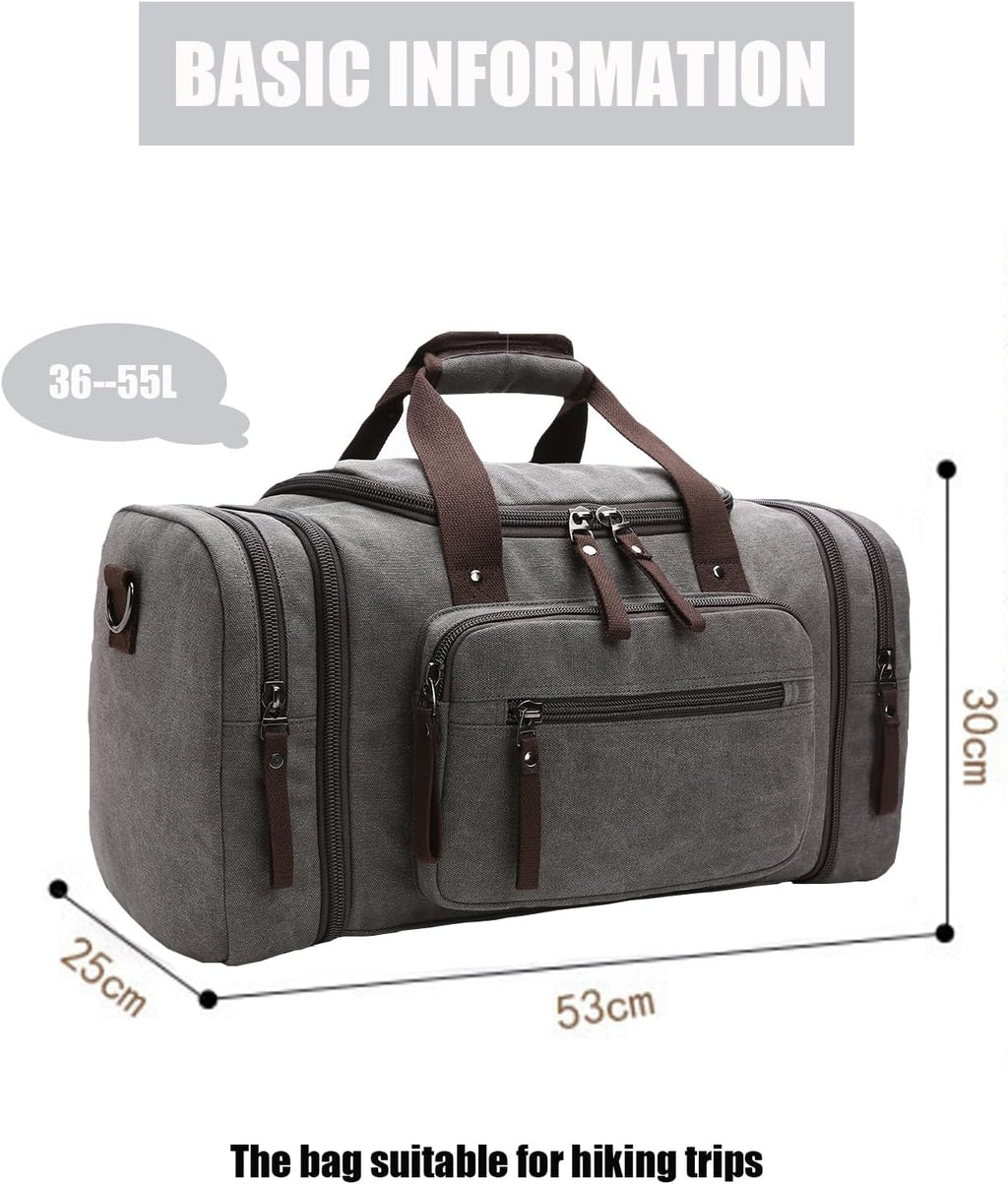 Bolsa de viaje para hombre, bolsa de fitness de mano, senderismo y viaje de negocios, lona de gran capacidad, Gris, Estilo retro europeo y americano