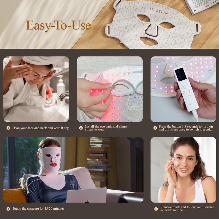 MEGELIN Máscara Facial y de Cuello de Terapia de Luz Roja LED, Másc...