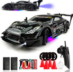 1:16 RC Drift Car 2.4GHz Spray 4WD Luces LED de Alta Velocidad de Control Remoto de 30+KM/H 2 Baterías 60Min Velocidad Variable Indefinidamente Juguetes de Coches de Deriva para Adultos y