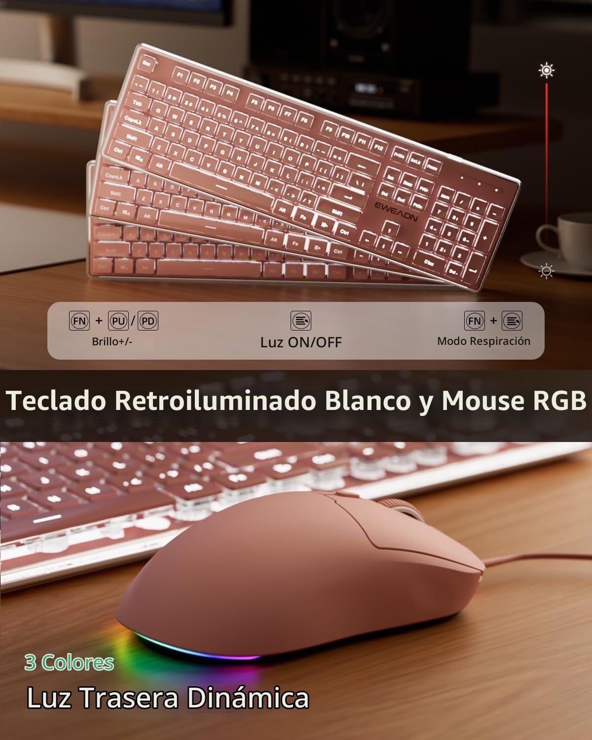 EWEADN GX710S Combo de teclado y mouse con cable con teclas de pudí...