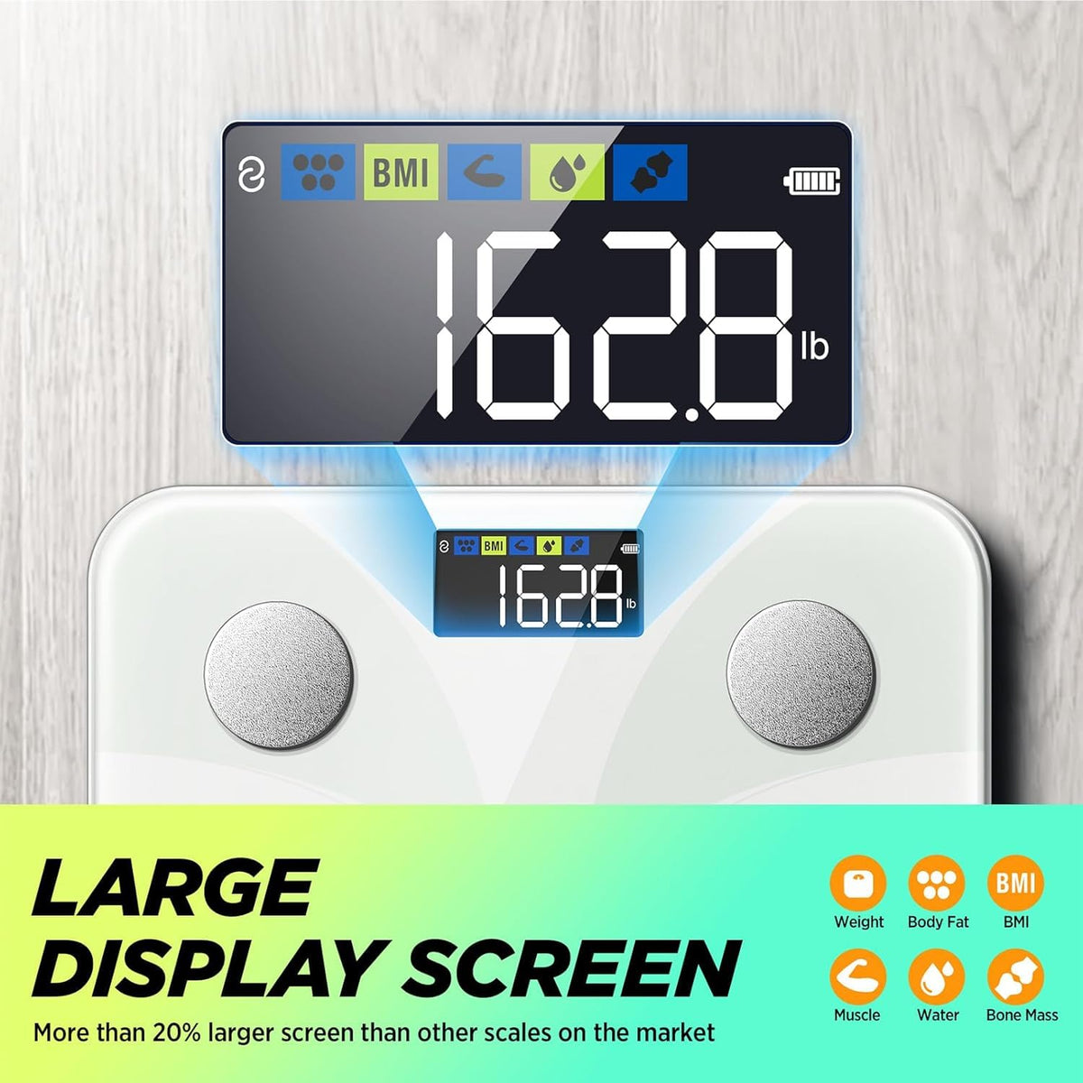 Báscula para peso corporal y porcentaje de grasa, báscula inteligente de baño digital precisa runstar con pantalla grande, aplicación de sincronización de analizador de composición corporal de 13