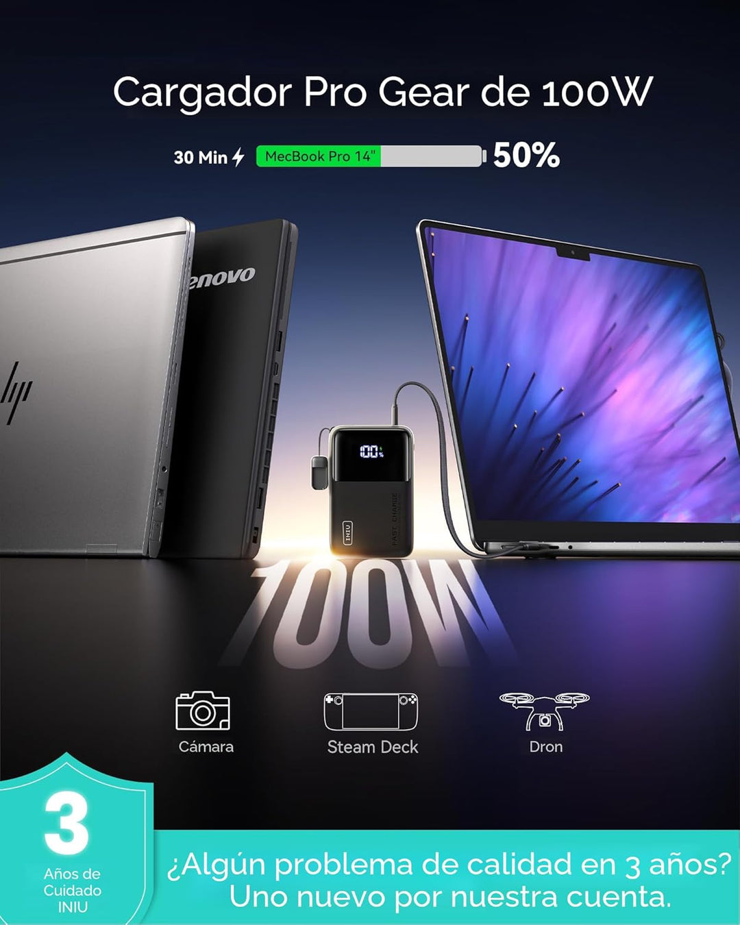 INIU 100W Power Bank, Cargador Portátil de Tamaño Mini 25000mAh de...