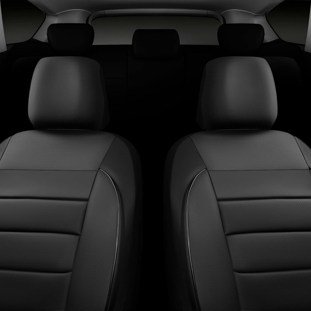 CAR PASS Fundas de asiento de automóvil de piel sintética solo para asientos delanteros, fundas de asiento de automóvil con soporte de espuma 3D, ajuste universal para camiones, furgonetas, SUV