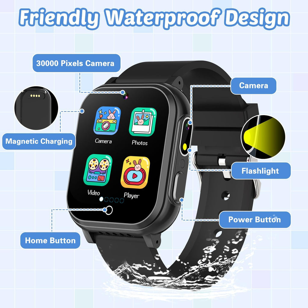 Reloj inteligente impermeable para niños con 32 juegos de doble cámara video podómetro