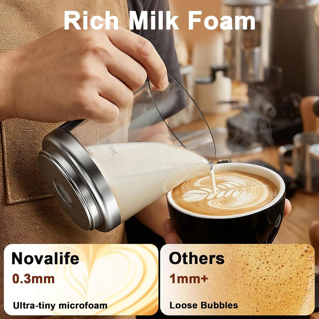 Espumador de leche eléctrico 5 en 1, espumador de leche extraíble y vaporizador de un solo toque para espuma de leche caliente y fría, latte/capuchino/chocolate caliente, espumador de leche de 600 W