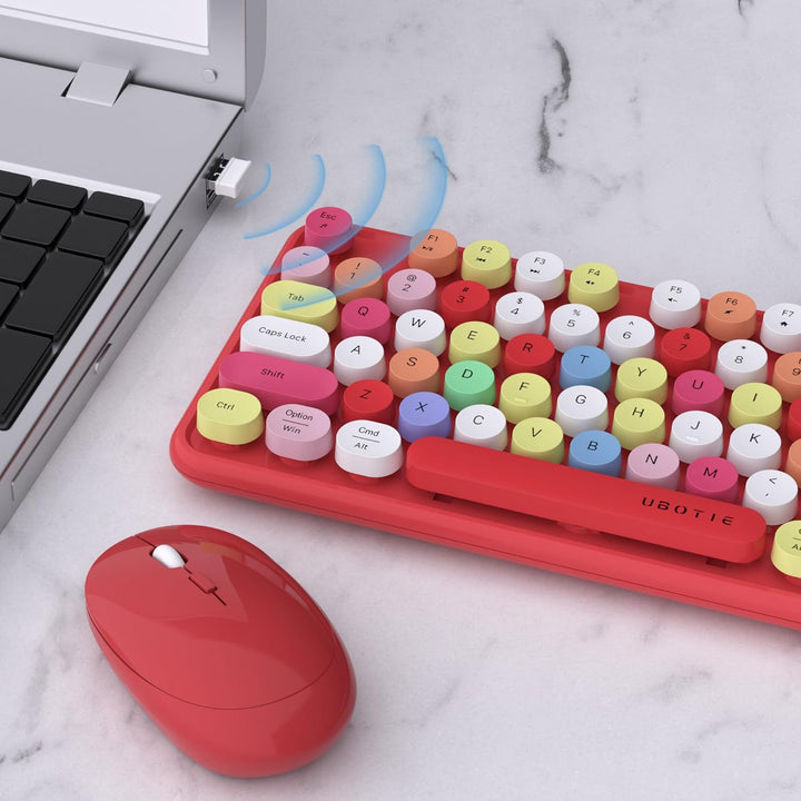 UBOTIE Teclado inalámbrico colorido para computadora y mouse óptico...
