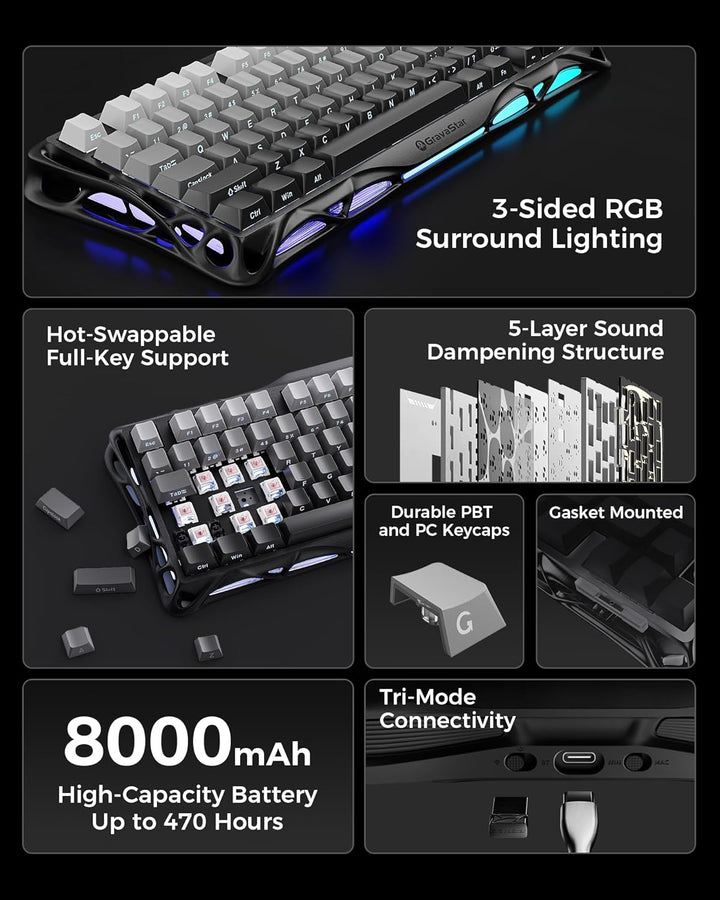 GravaStar Mercury K1 75% Wireless Mechanical Gaming Keyboard, Alumi...