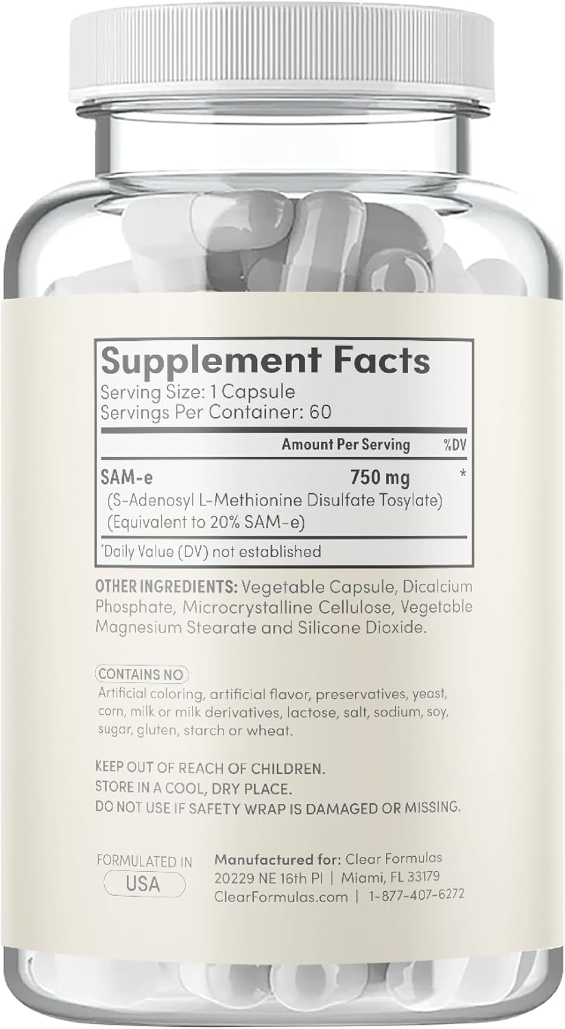 Clear Formulas Bioactive SAM-e 750 mg - Suplemento SAM-e de alta re...