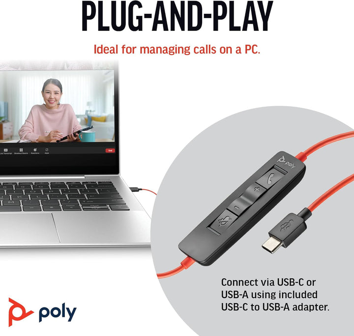 Poly Blackwire 3210 - Auriculares con cable micrófono con