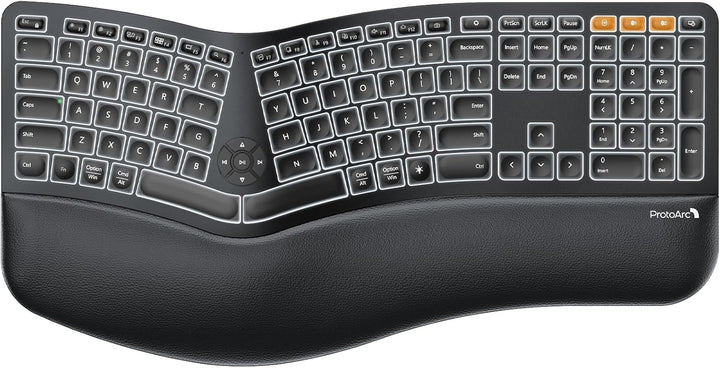 ProtoArc Teclado ergonómico Bluetooth retroiluminado, EK01 Plus, te...