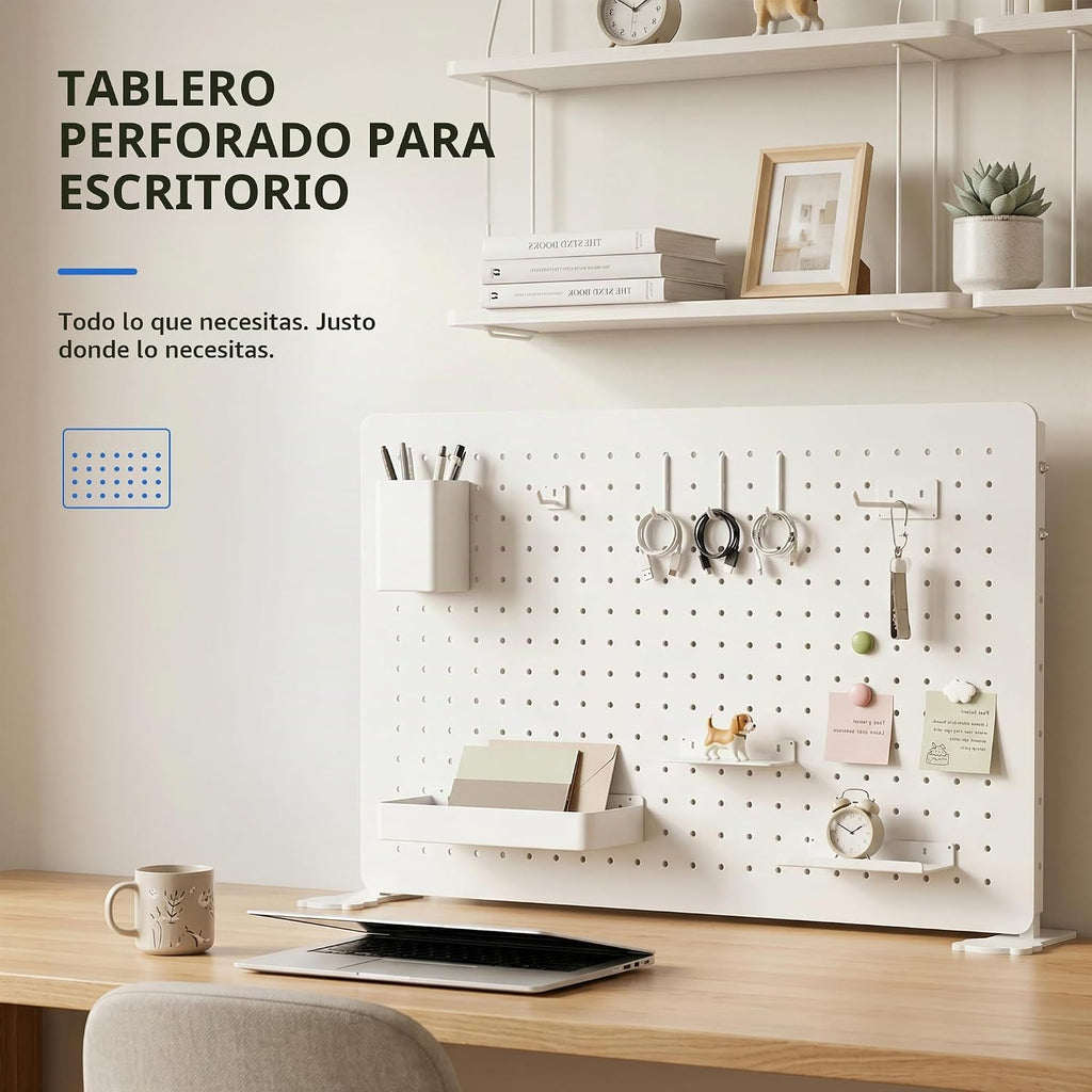 Organizador de escritorio con tablero perforado blanco, 23.62 x 15.75 in con ganchos