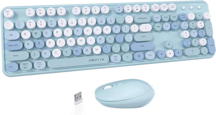 UBOTIE Teclado inalámbrico colorido para computadora y mouse óptico...