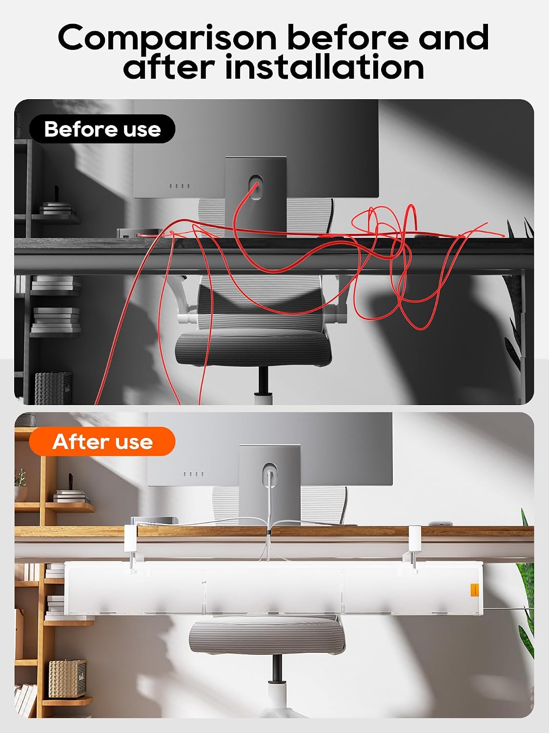 Bandeja de organización de cables para debajo del escritorio, sin taladro, bridas incluidas, material de lona ecológico, diseño de malla para disipación de calor, organizador de cables/almacenamiento