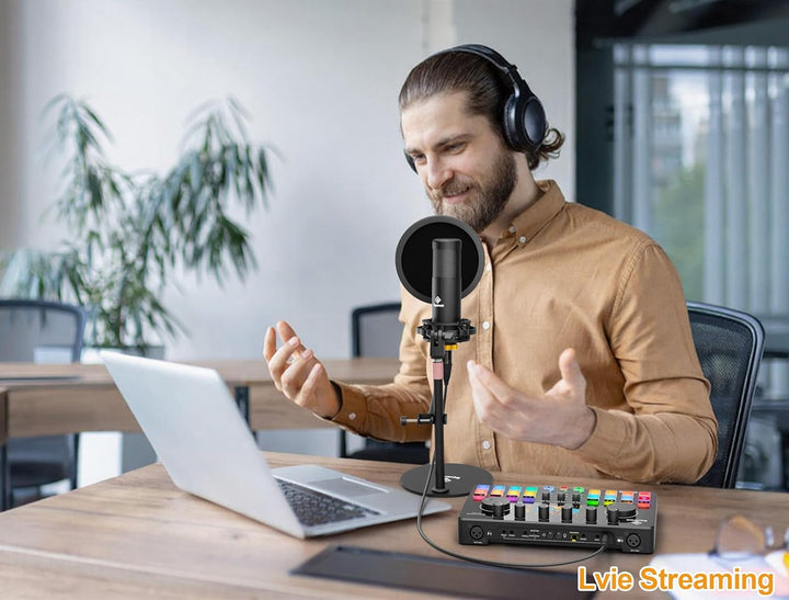 Paquete de equipo de podcast todo en uno con micrófono condensador...