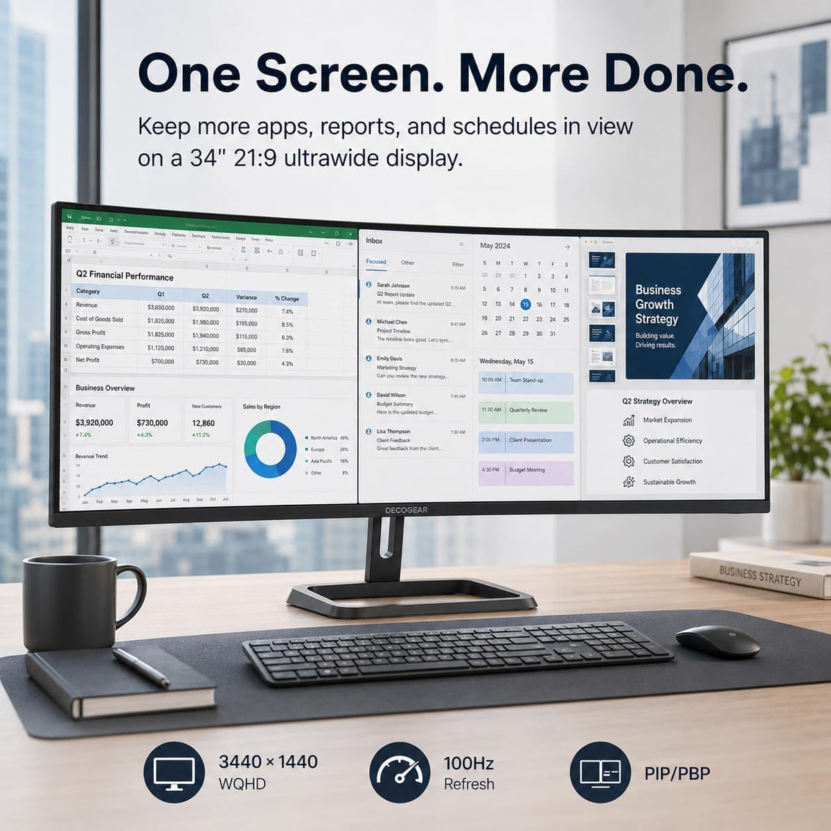 Deco Gear - Monitor WQHD de 34 pulgadas curvo Super UltraWide 3440...