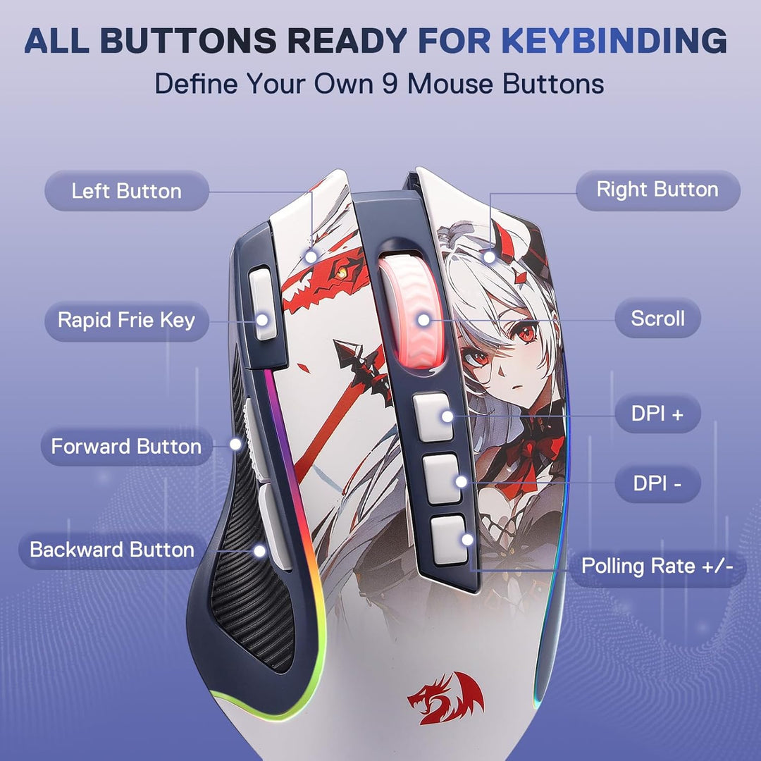 Redragon M612AK PRO RGB Anime Mouse para Juegos, ratón óptico con c...