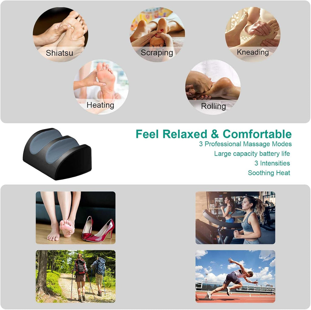 LINGTENG Masajeador de pies inalámbrico recargable con calor, masajeador de pies Shiatsu con control remoto de cable y masaje de rodillo, portátil para uso en el hogar y oficina, regalos para papá y mamá, no funcionará mientras se carga