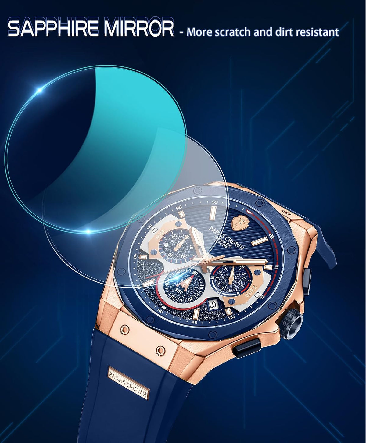 Paras Crown Relojes para Hombre Lujo Movimiento Japonés de Cuarzo Cronógrafo Analógico Caja de Acero Inoxidible Resistente al Agua 5ATM Relojes para Hombre