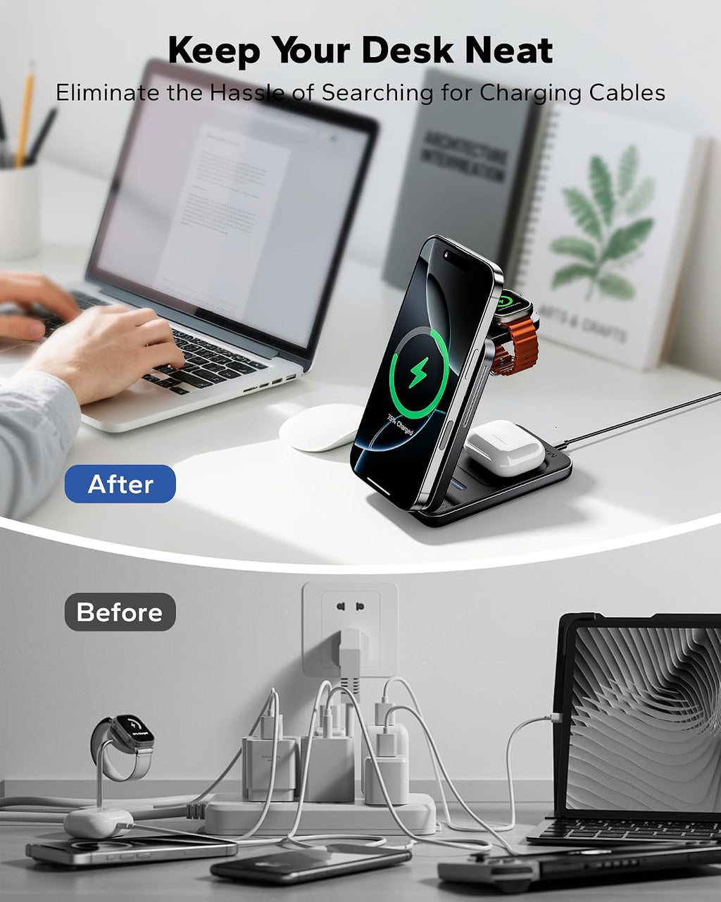 Estación de carga plegable 3 en 1 para Magsafe, cargador de teléfono de viaje y reloj para Apple, base de carga inalámbrica PD20W para múltiples dispositivos iPhone 17 16 15 14 13 12 Series/Apple