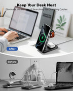 Estación de carga plegable 3 en 1 para Magsafe, cargador de teléfono de viaje y reloj para Apple, base de carga inalámbrica PD20W para múltiples dispositivos iPhone 17 16 15 14 13 12 Series/Apple
