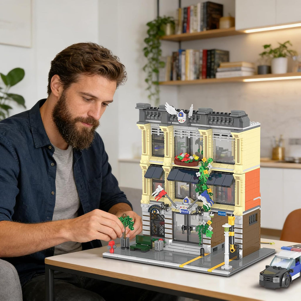 Mov Stone City Police Station - Juego de construcción compatible con Lego, 1445 piezas