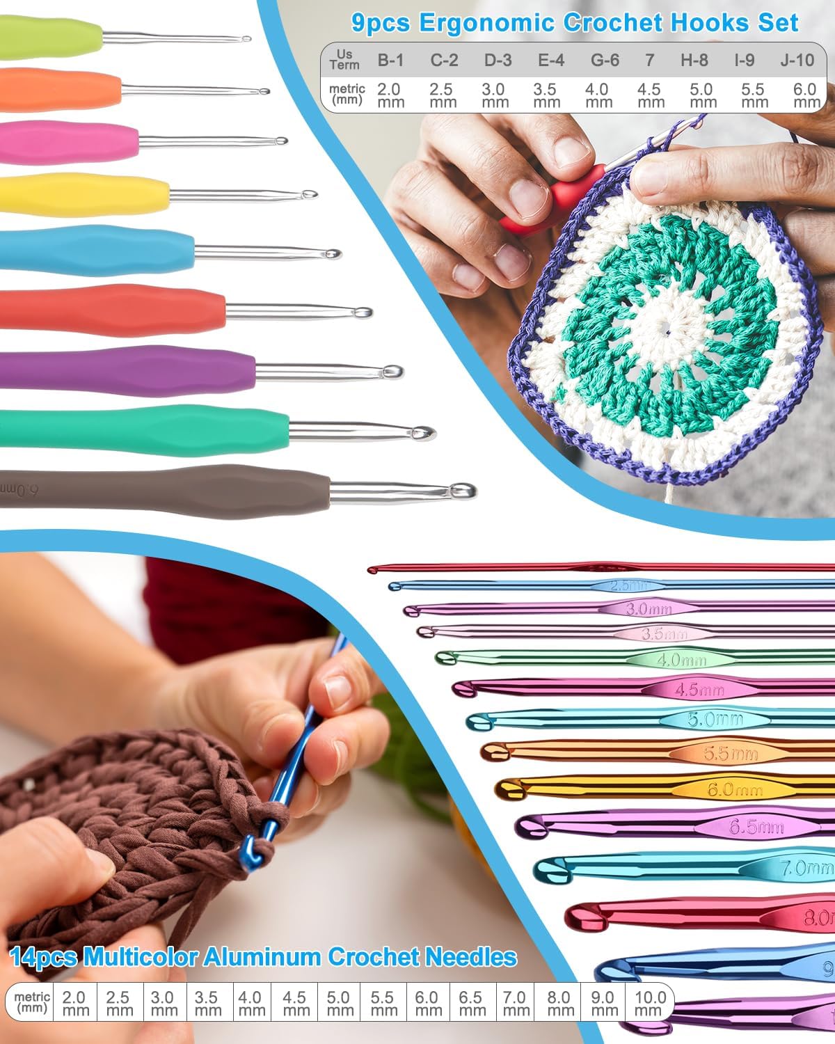 Aeelike - Kits de ganchillo para principiantes, adultos y niños, juego completo de ganchillo, color azul