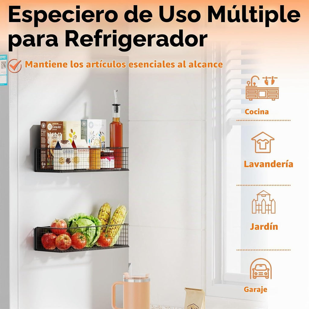 Cestas magnéticas organizadores de refrigerador, cesta de malla de alambre de metal de gran capacidad, estante para especias para almacenamiento de refrigerador, estante magnético para